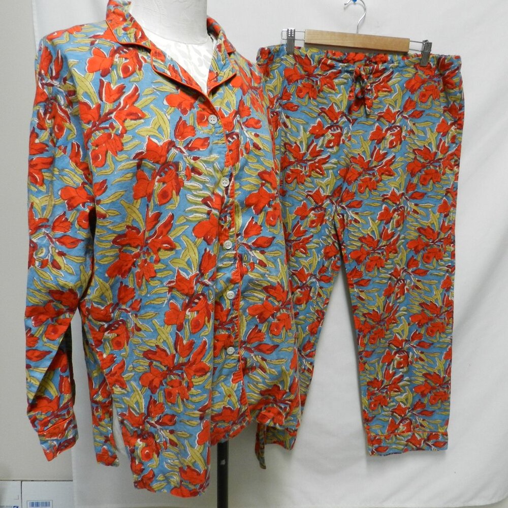 PAX Philomena 100% Cotton pajama lounge Top Pant set drawstring Size Large Lg L